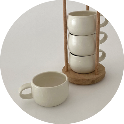 Local Toronto Gift, stacking set of four mugs and wood holder